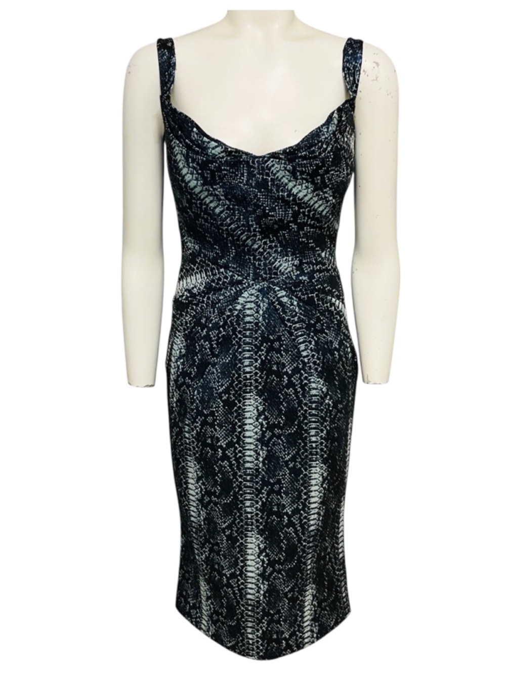 ZAC POSEN OCEAN BLUE PYTHON METALLIC JACQUARD COCKTAIL MIDI DRESS